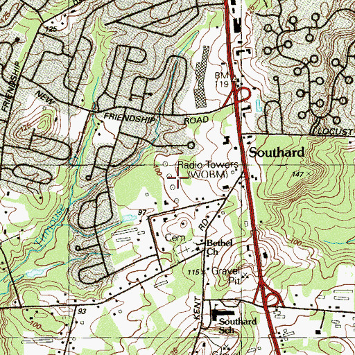 Topographic Map of WOBM-AM (Lakewood Township), NJ