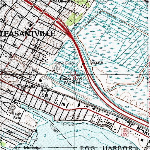 Topographic Map of WOND-AM (Pleasantville), NJ