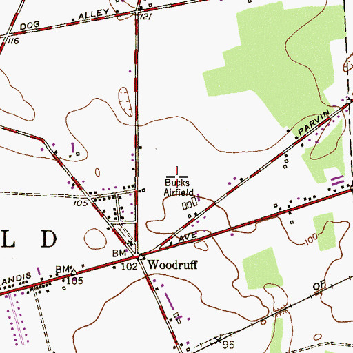 Topographic Map of Bucks Airport, NJ