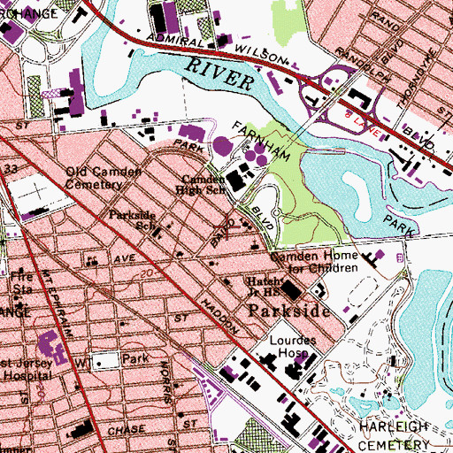 Topographic Map of Cooper Medical Center Heliport, NJ