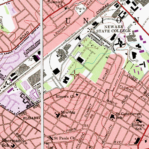 Topographic Map of Liberty Hall Heliport, NJ