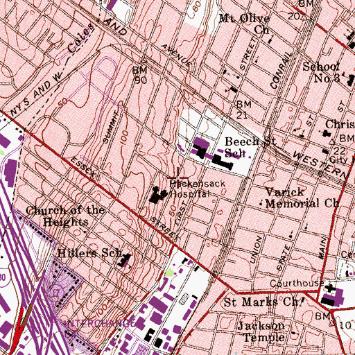 Topographic Map of Hackensack Medical Center Heliport, NJ
