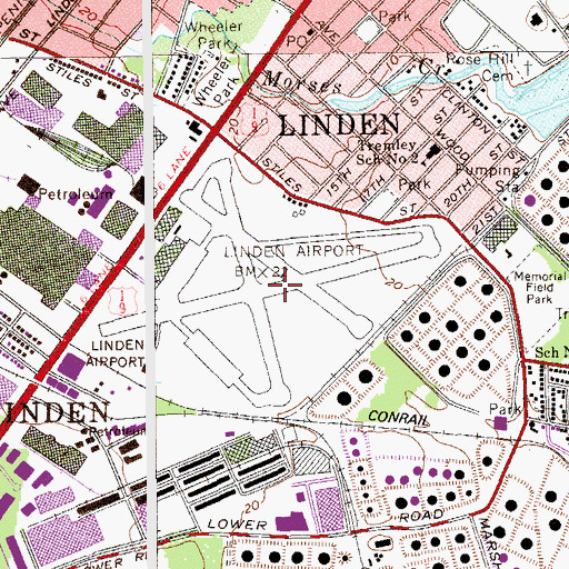 Topographic Map of Linden Airport, NJ