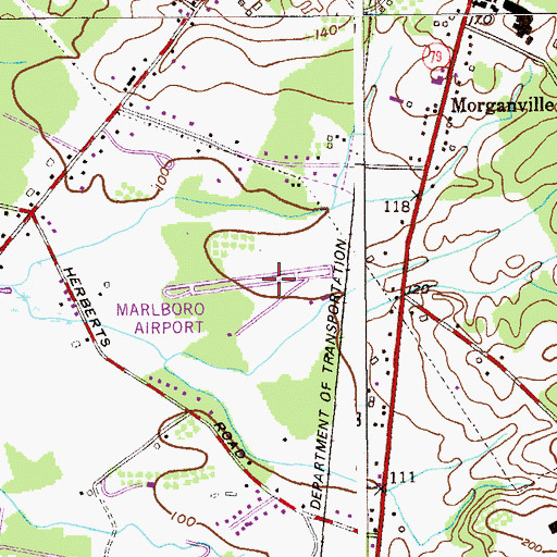 Topographic Map of Marlboro Airport (historical), NJ