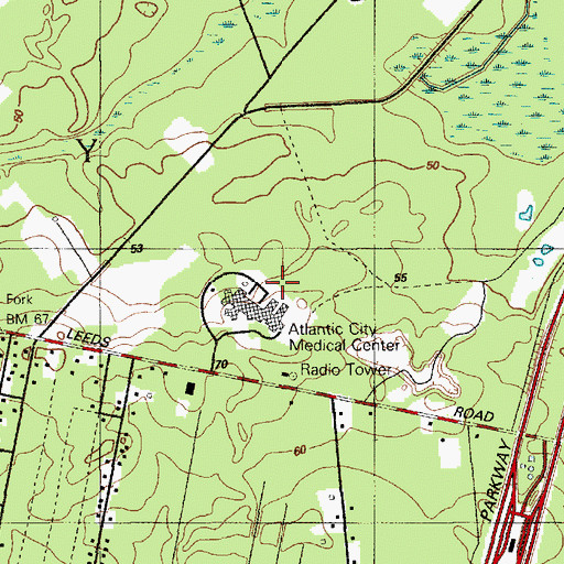 Topographic Map of Atlantic City Medical Center - Mainland Division Heliport, NJ