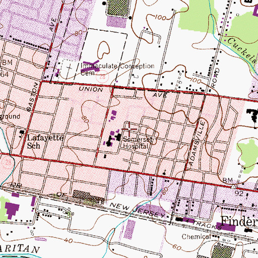 Topographic Map of Somerset Medical Center Heliport, NJ