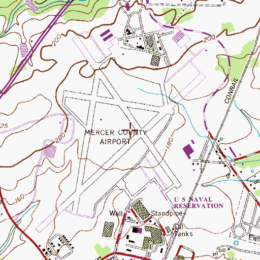 Topographic Map of Trenton Mercer Airport, NJ