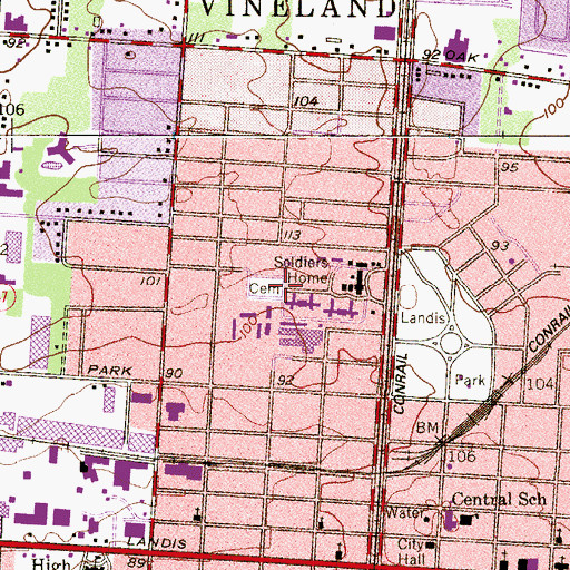 Topographic Map of Vineland Veterans Home Heliport, NJ