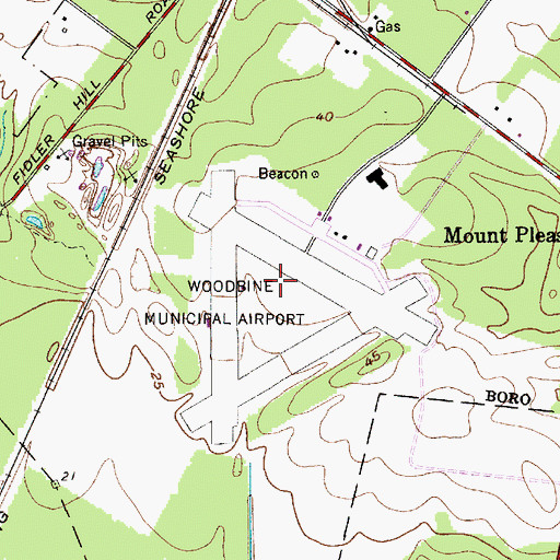 Topographic Map of Woodbine Municipal Airport, NJ