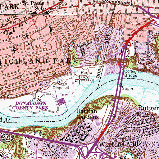 Topographic Map of WCTC-AM (New Brunswick), NJ