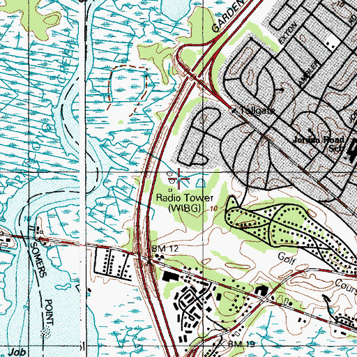 Topographic Map of WIBG-AM (Ocean City-Somers Point), NJ