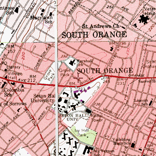 Topographic Map of WSOU-FM (South Orange), NJ