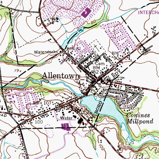 Topographic Map of Borough of Allentown, NJ