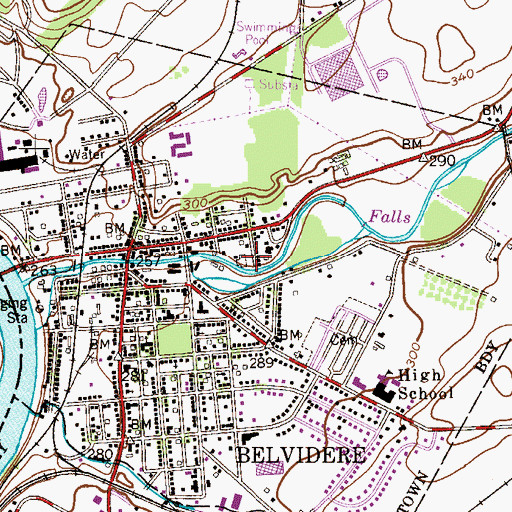 Topographic Map of Town of Belvidere, NJ