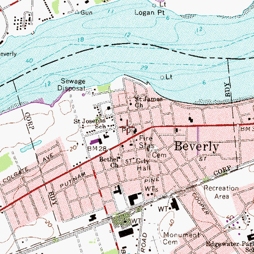 Topographic Map of City of Beverly, NJ