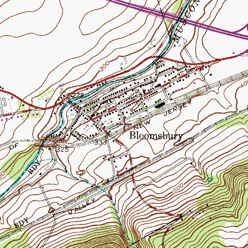 Topographic Map of Borough of Bloomsbury, NJ