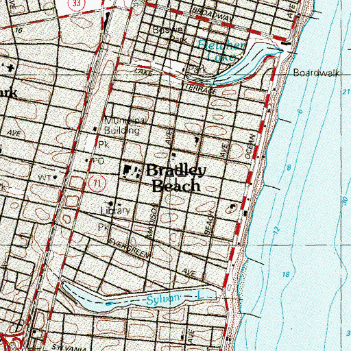 Topographic Map of Borough of Bradley Beach, NJ