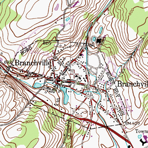 Topographic Map of Borough of Branchville, NJ