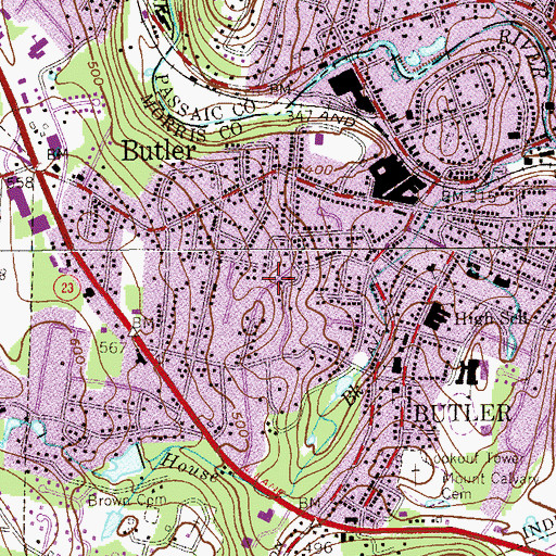 Topographic Map of Borough of Butler, NJ
