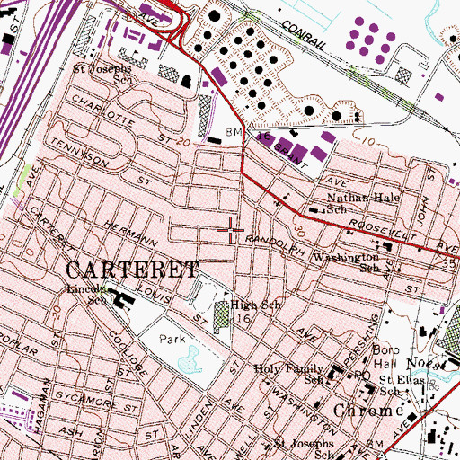 Topographic Map of Borough of Carteret, NJ