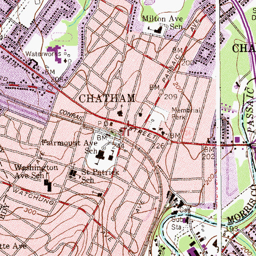 Topographic Map of Borough of Chatham, NJ