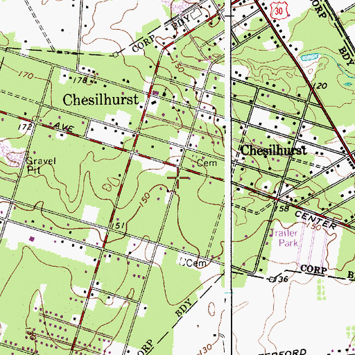 Topographic Map of Borough of Chesilhurst, NJ
