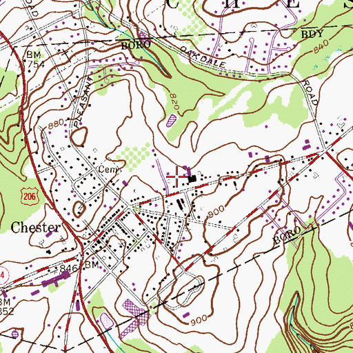 Topographic Map of Borough of Chester, NJ