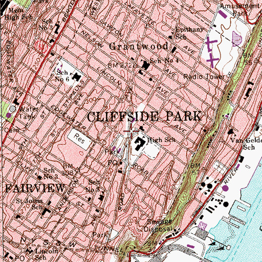 Topographic Map of Borough of Cliffside Park, NJ