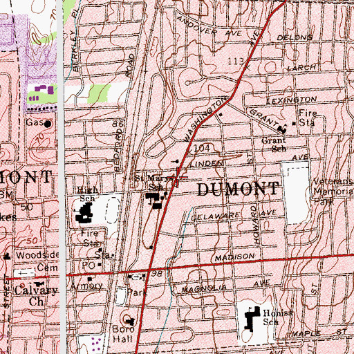 Topographic Map of Borough of Dumont, NJ
