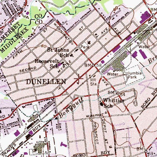 Topographic Map of Borough of Dunellen, NJ