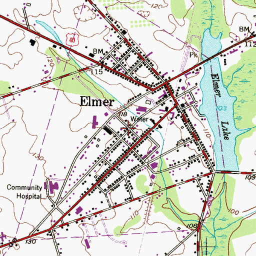 Topographic Map of Borough of Elmer, NJ
