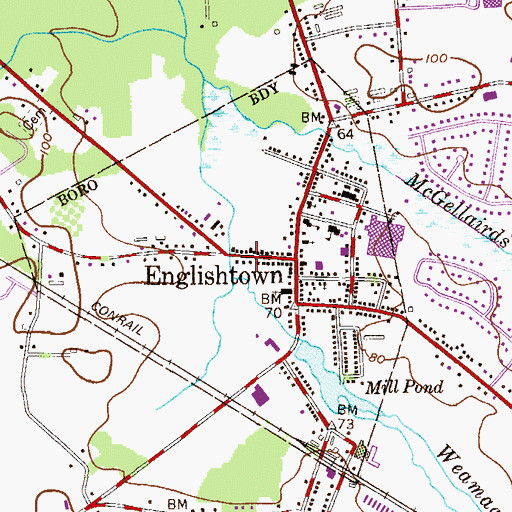 Topographic Map of Borough of Englishtown, NJ