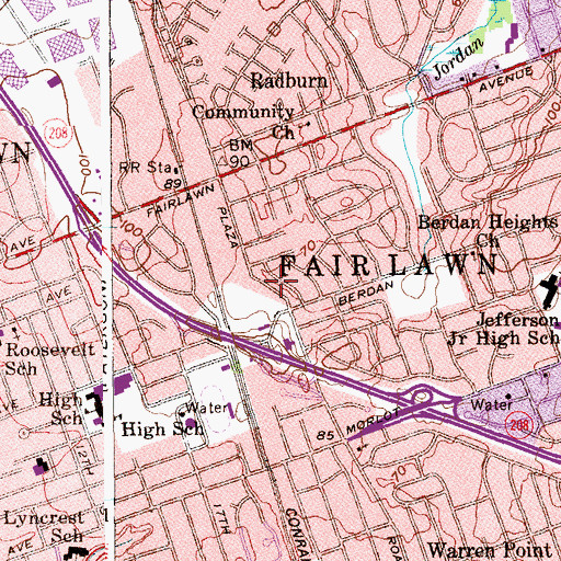 Topographic Map of Borough of Fair Lawn, NJ