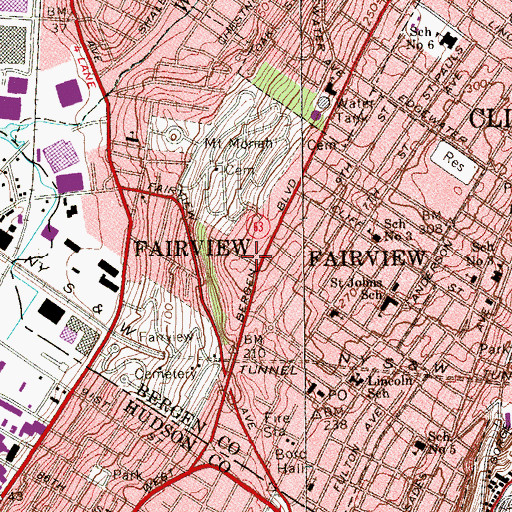 Topographic Map of Borough of Fairview, NJ