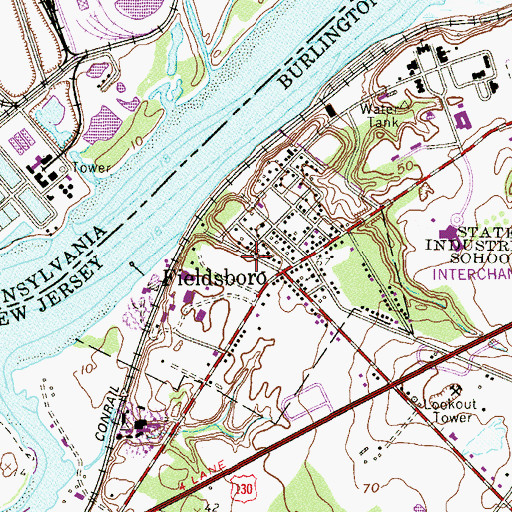 Topographic Map of Borough of Fieldsboro, NJ