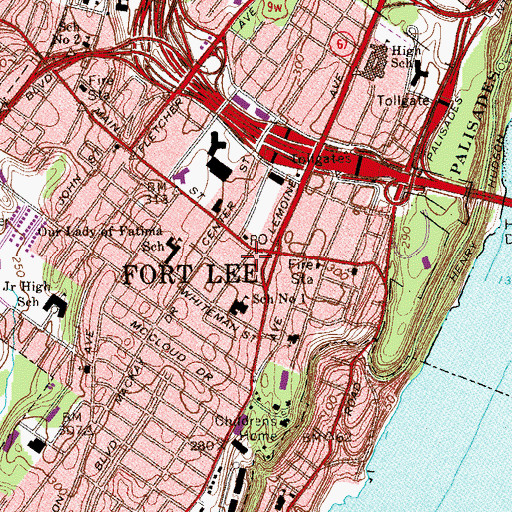 Topographic Map of Borough of Fort Lee, NJ