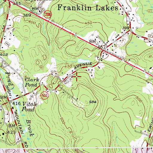 Topographic Map of Borough of Franklin Lakes, NJ