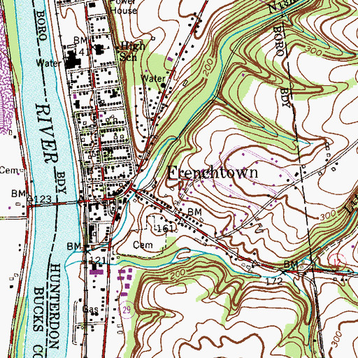 Topographic Map of Borough of Frenchtown, NJ