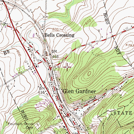 Topographic Map of Borough of Glen Gardner, NJ