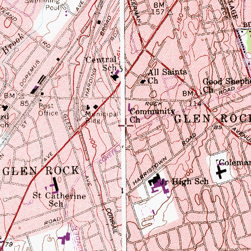 Topographic Map of Borough of Glen Rock, NJ