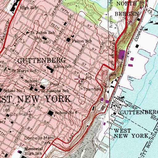Topographic Map of Town of Guttenberg, NJ
