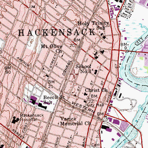 Topographic Map of City of Hackensack, NJ