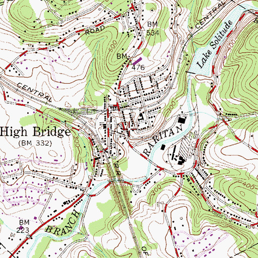 Topographic Map of Borough of High Bridge, NJ
