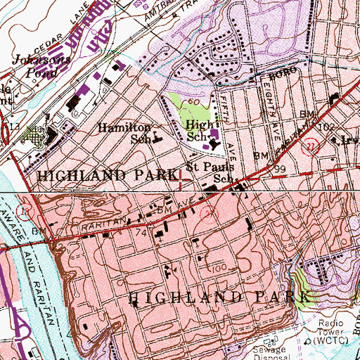 Topographic Map of Borough of Highland Park, NJ