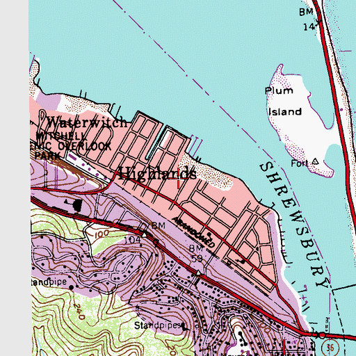 Topographic Map of Borough of Highlands, NJ