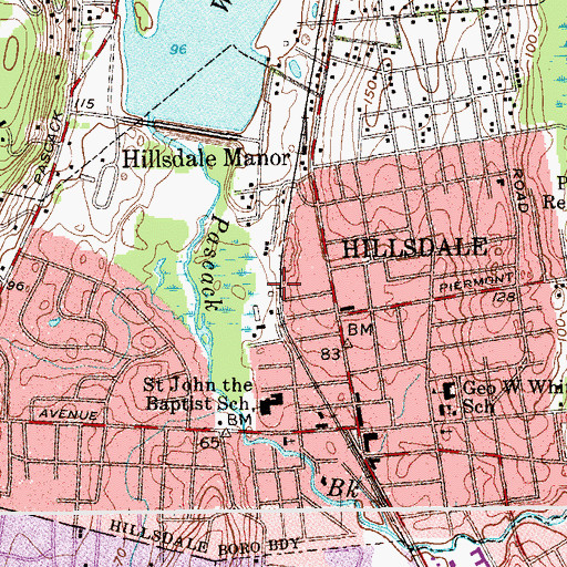 Topographic Map of Borough of Hillsdale, NJ
