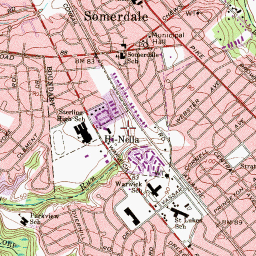 Topographic Map of Borough of Hi-Nella, NJ