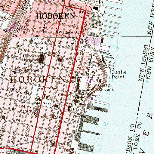 Topographic Map of City of Hoboken, NJ