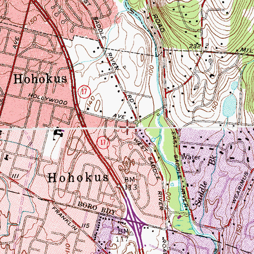 Topographic Map of Borough of Ho-Ho-Kus, NJ
