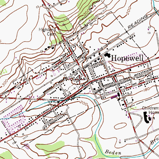 Topographic Map of Borough of Hopewell, NJ
